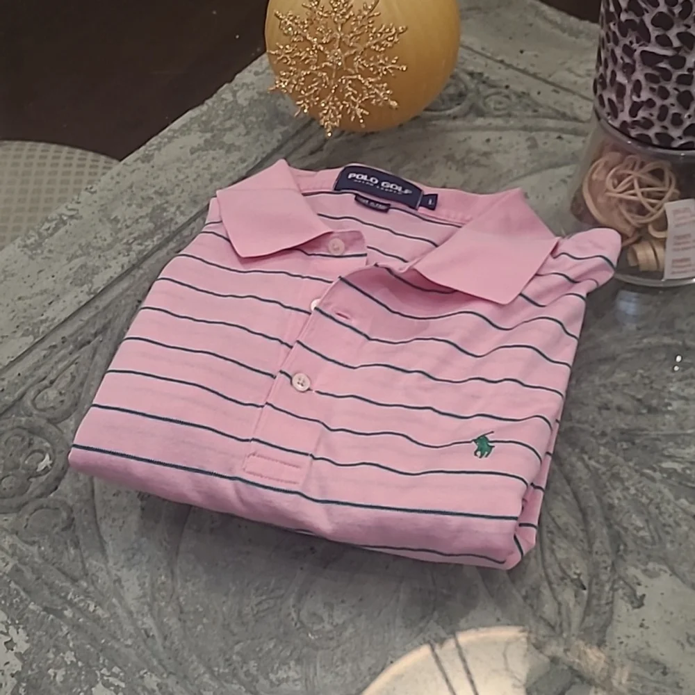 Ralph LAUREN GOLF men's Pink Striped Polo Golf Shirt Large